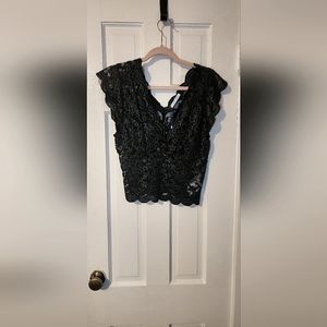 sexy sheer black lace cropped blouse- ZARA